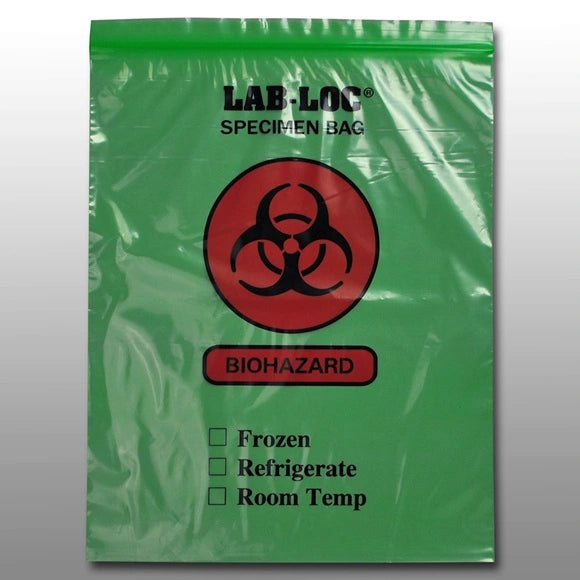 12" X 15" Green Tint Reclosable 2-Wall Specimen Transfer Bag (Biohazard)