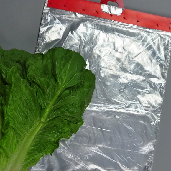 12" x 17" + 2" LP 0.55 Mil LLDPE Produce Bags on Plastic Headers - Image 1