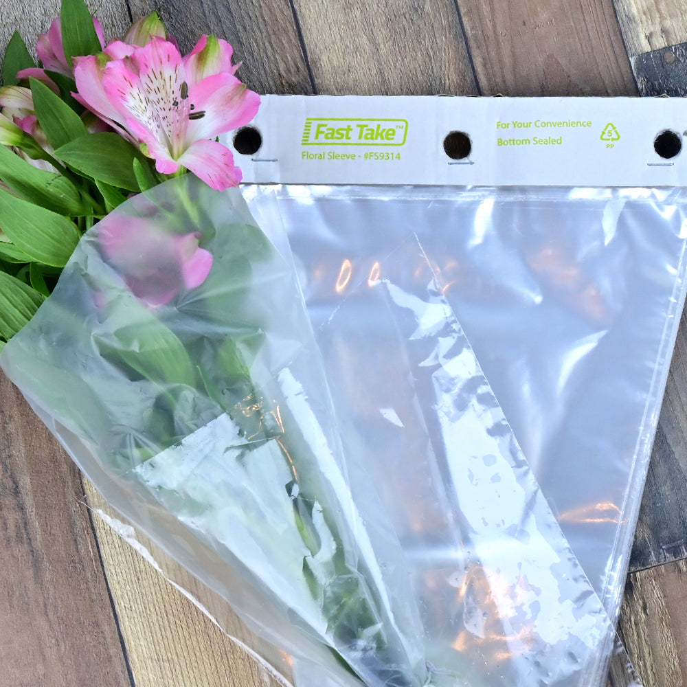 9.25" x 13.5" + 1.5" Lip 1.25 Mil Clear Floral Sleeves with Header - 1000/Case - Image 1