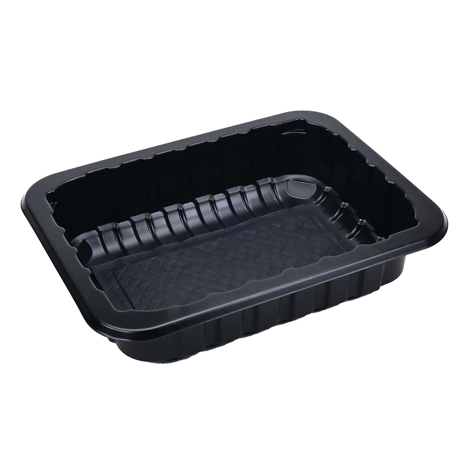 8.8" x 6.75" x 2" SimplyFresh Black PP #3 Tray with Soaker Pad, 600/CS