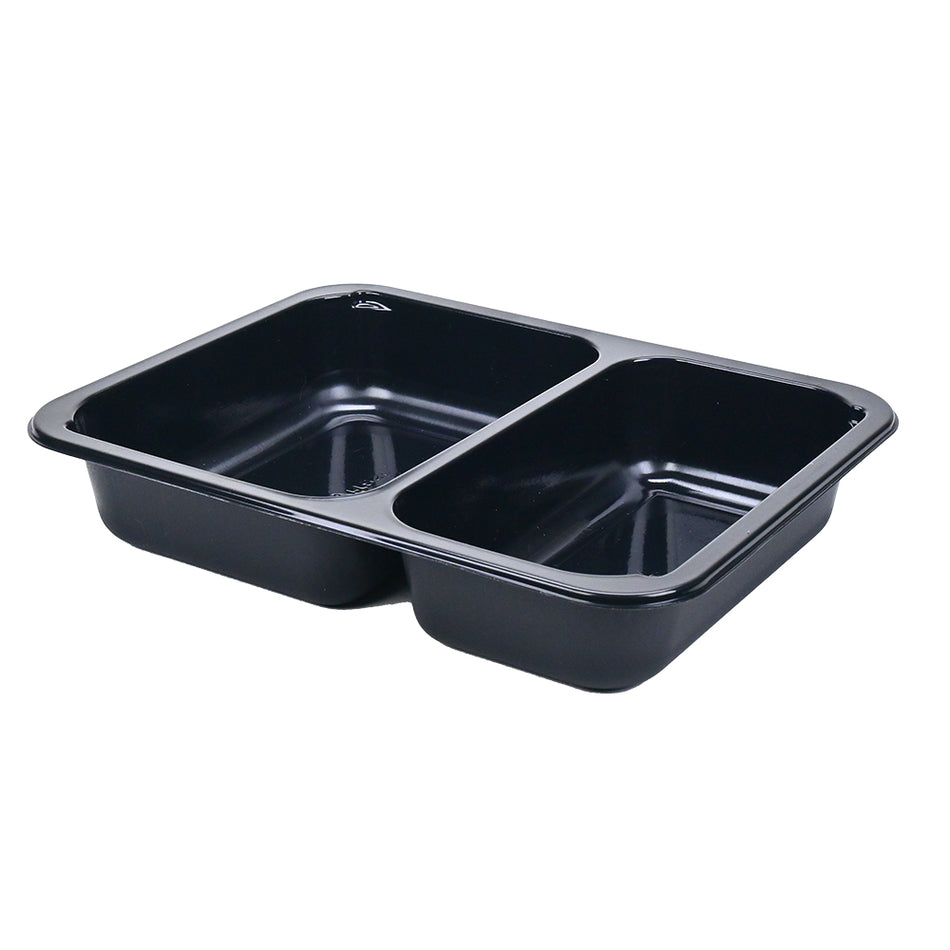 8.5" x 6.5" x 1.5" SimplyFresh Black CPET 2 Compartment Tray, 600/CS