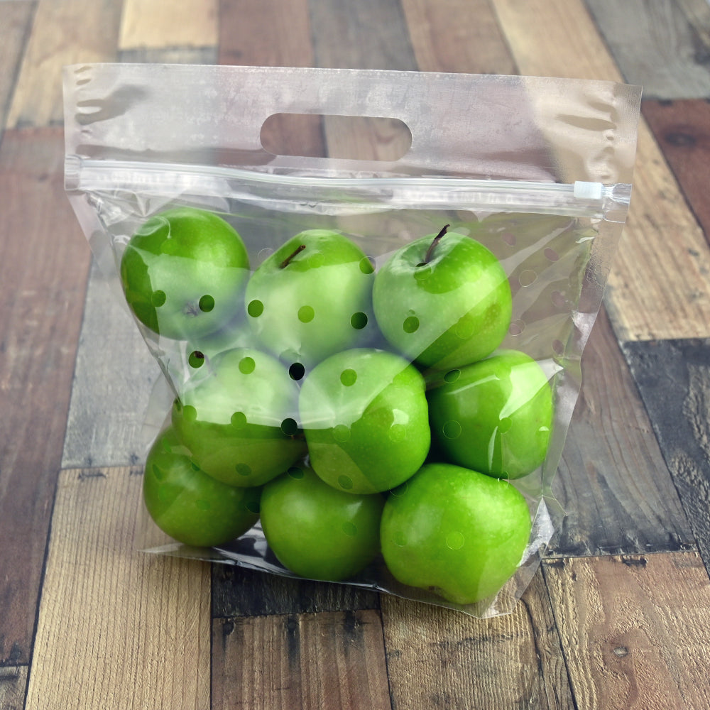 11" x 10" + 4" BG 2.5 Mil Polypropylene Slide Seal Vented Produce Pouch, 250/Case - Image 1