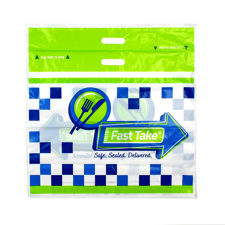 21" x 18" + 10"BG + 3.5"LP 1.5 mil Fast Take® Tamper-Evident Carryout Bag, Printed, 250/CS