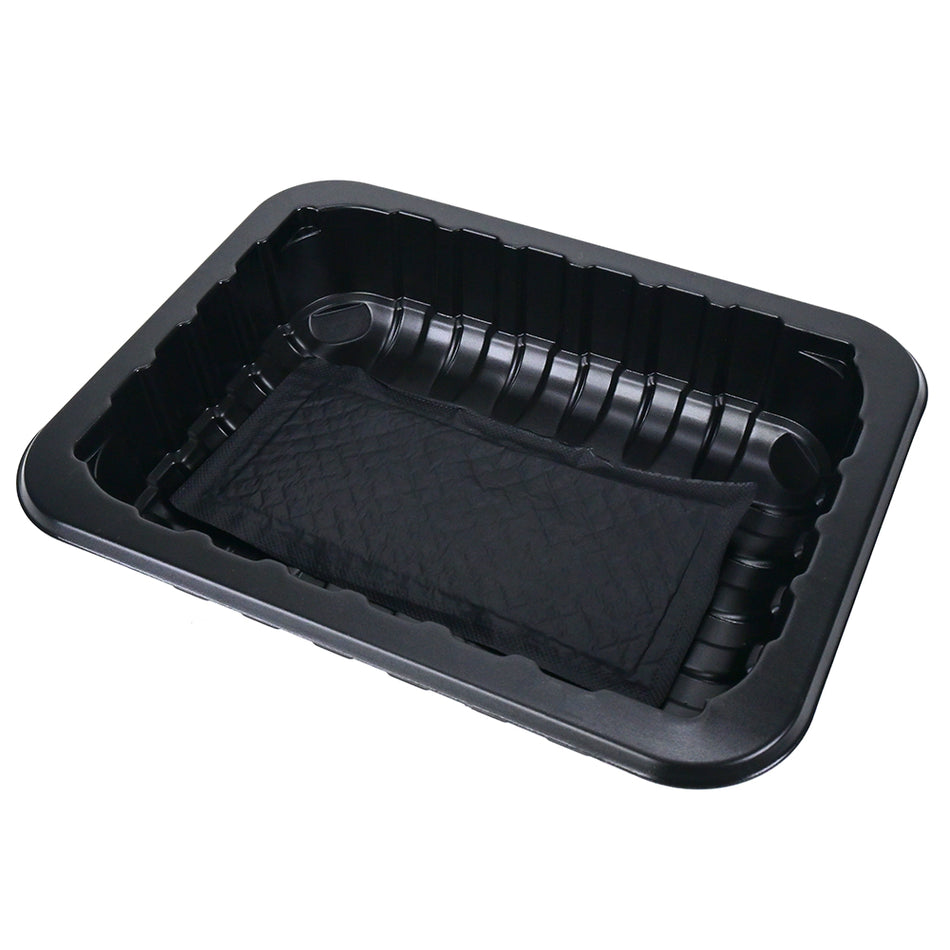 8.8" x 6.75" x 1.75" SimplyFresh Black PP #3 Tray with Soaker Pad, 600/CS