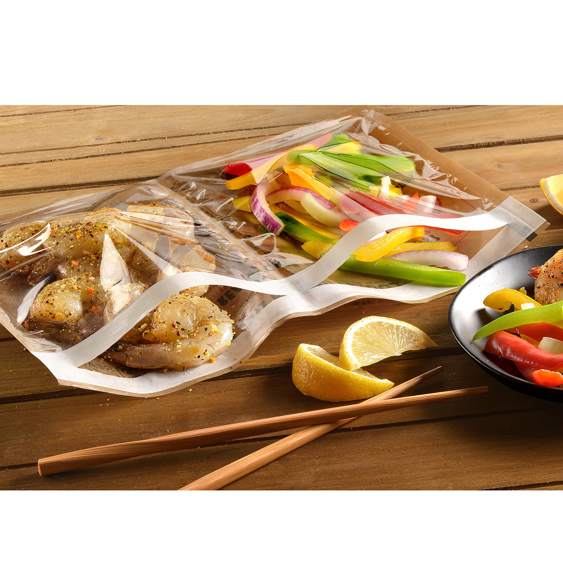 16" x 9" Ready. Chef. Go!® Dual-Compartment Microwave & Oven Bag - Self-Venting, Adhesive Seal, 250/Case - Image 1