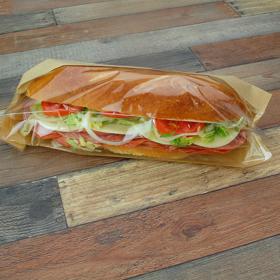 4.25" x 2.75 x 16.5" 80 GSM Kraft w/OPP #ReadyFresh® Kraft Paper Sandwich Bag with Window, 500/CS
