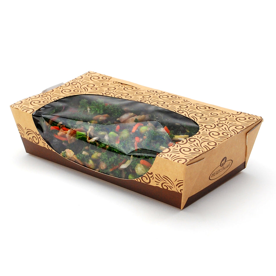7" x 7.9" #ReadyFresh® Kraft Tuck-Top Container w/ Side Window, 200/CS