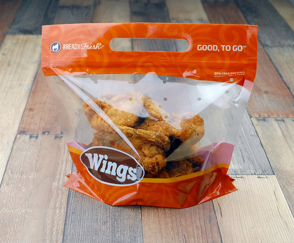 9" x 8" + 5"BG, 2.6 mil, #ReadyFresh® Grab-N-Go Pouch -- "Wings", 250/CS