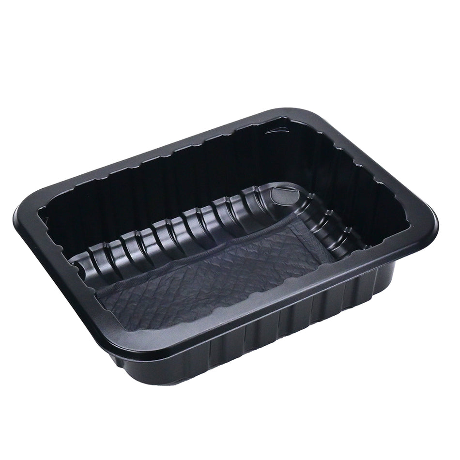 8.8" x 6.75" x 2.3" SimplyFresh Black PP #3 Tray with Soaker Pad, 600/CS