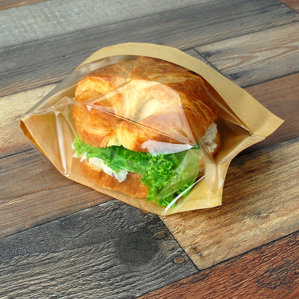 4.5" x 2.5 x 8.5" 80 GSM Kraft w/OPP #ReadyFresh® Kraft Paper Sandwich Bag with Window, 500/CS