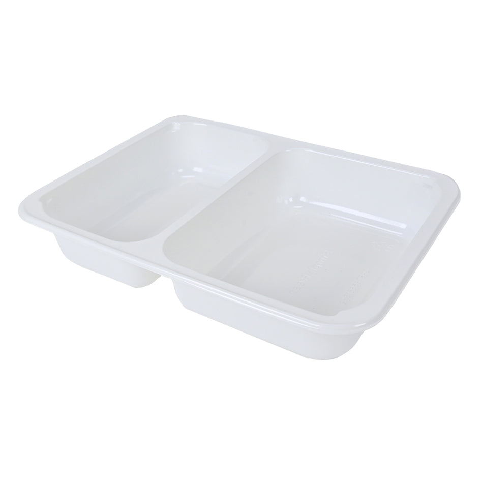 8.5" x 6.5" x 1.5" SimplyFresh White CPET 2 Compartment Tray, 600/CS