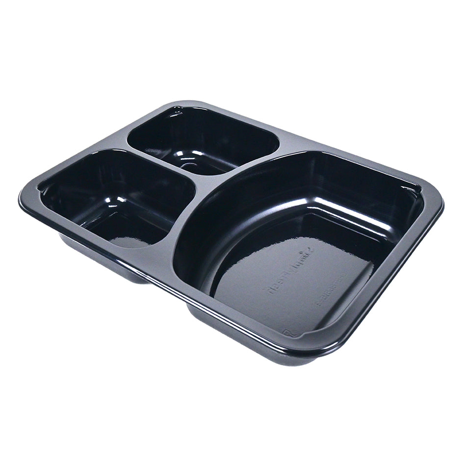 8.5" x 6.5" x 1.5" SimplyFresh Black CPET 3 Compartment Tray, 600/CS