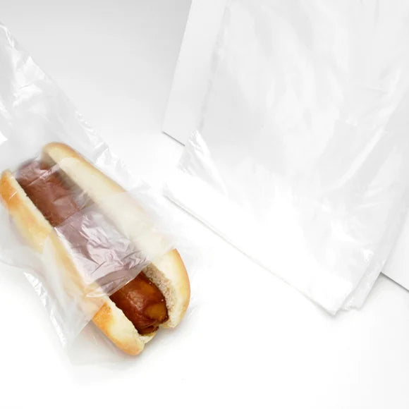 5.25" x 10" + 1.5"FB 0.5 mil Saddle Pack Deli Hot Dog Bags - Plain, 2000/CS