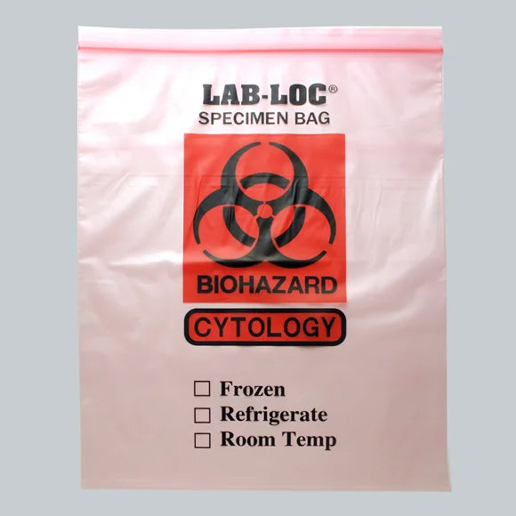 12" X 15" Pink Tint/Cytology Reclosable 2-Wall Specimen Transfer Bag (Biohazard)
