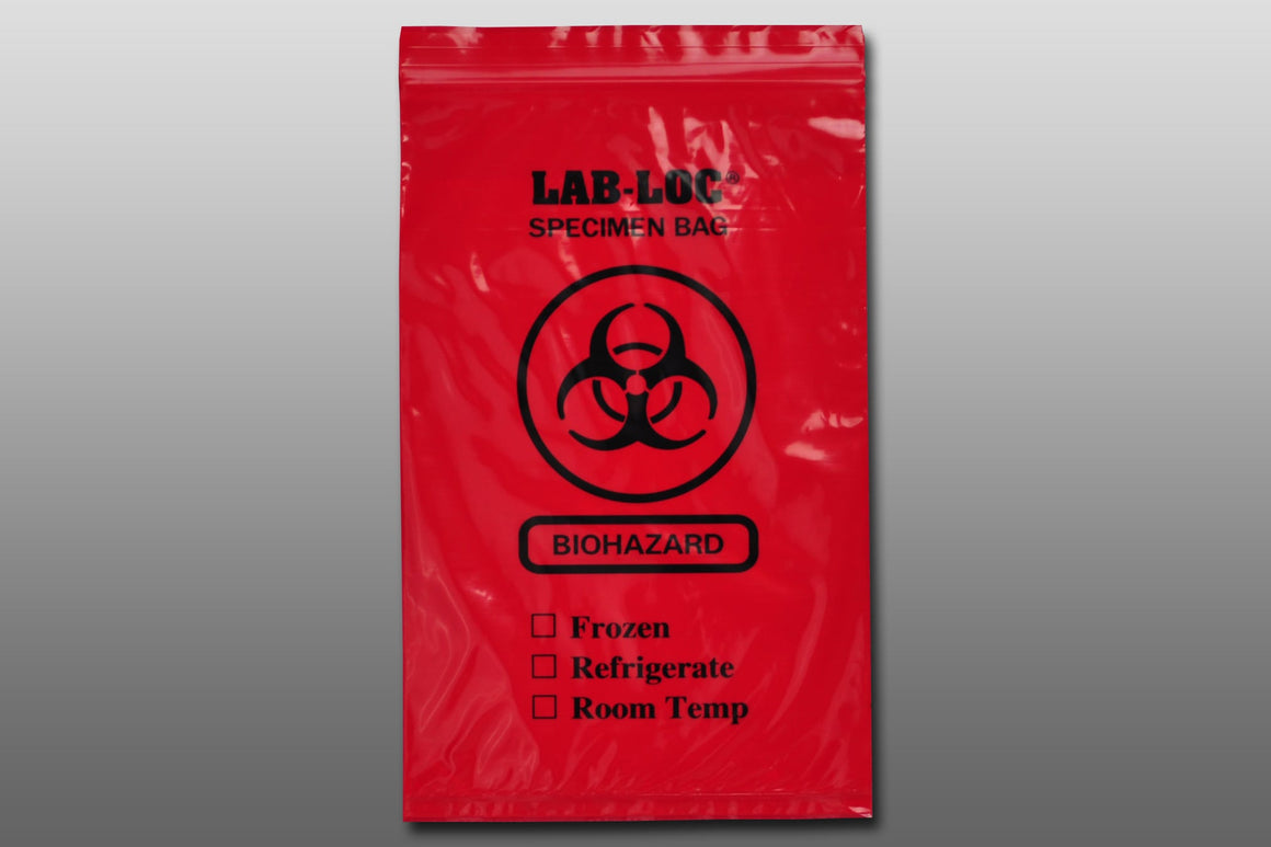 Red Tint Reclosable Bag (Biohazard)lab20609rop ! desc : Red Tint Reclosable 3-Wall Specimen Transfer Bag (Biohazard) ! caption : 