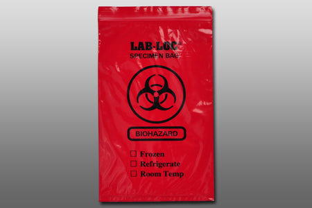 Red Tint Reclosable Bag (Biohazard)lab20609rop ! desc : Red Tint Reclosable 3-Wall Specimen Transfer Bag (Biohazard) ! caption : 