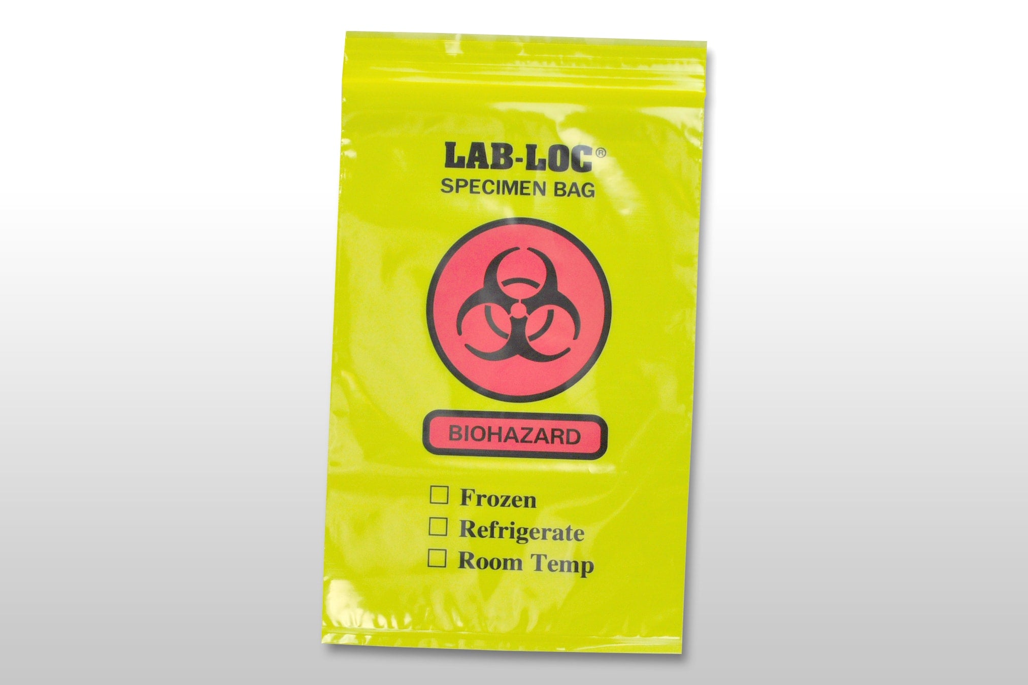 Yellow Tint Bag (Biohazard)lab20609ye ! desc : Yellow Tint Reclosable 3-Wall Specimen Transfer Bag (Biohazard) ! caption : 