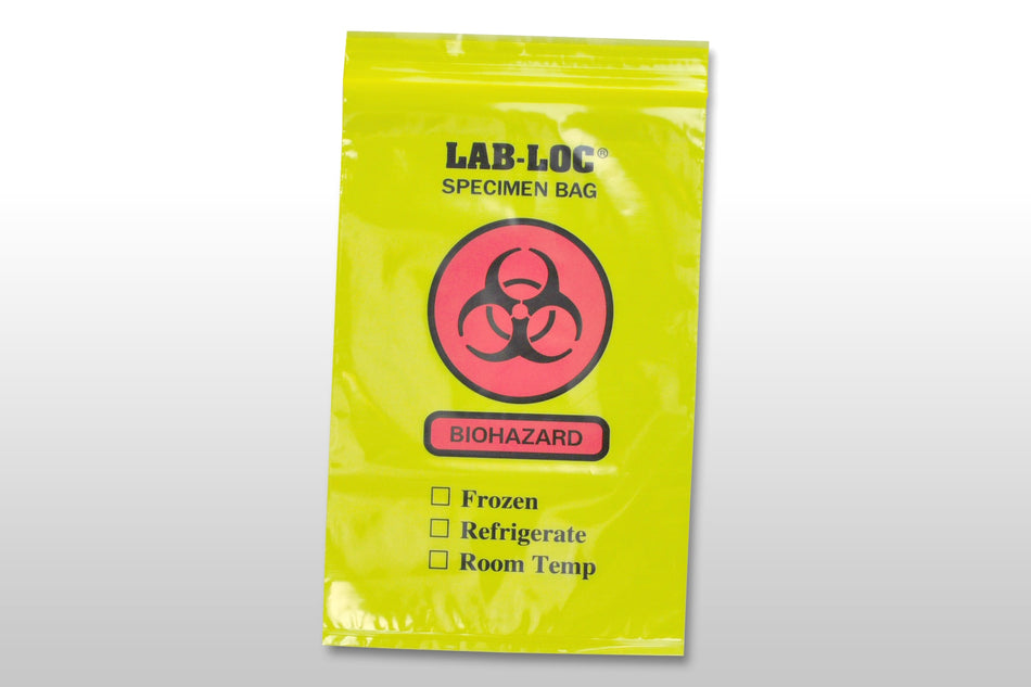 Yellow Tint Bag (Biohazard)lab20609ye ! desc : Yellow Tint Reclosable 3-Wall Specimen Transfer Bag (Biohazard) ! caption : 