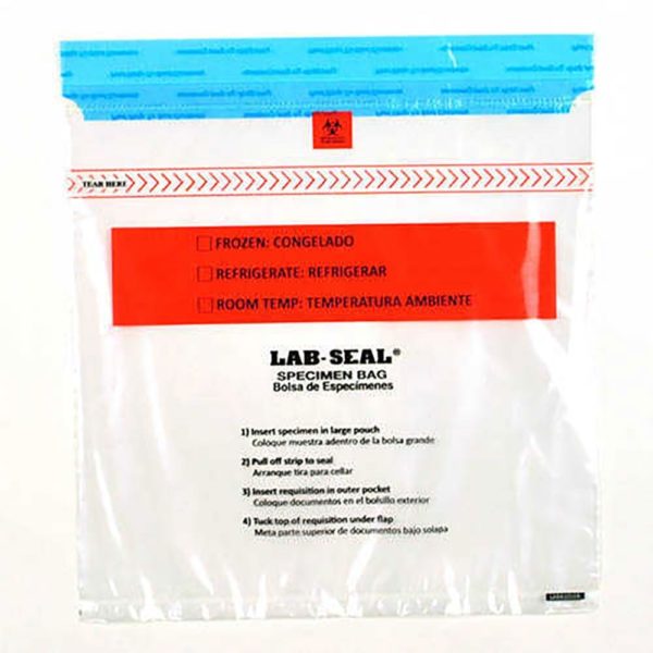 10" X 10" Lab Seal Tamper-Evident Specimen Bags with Removable Biohazard Symbol
