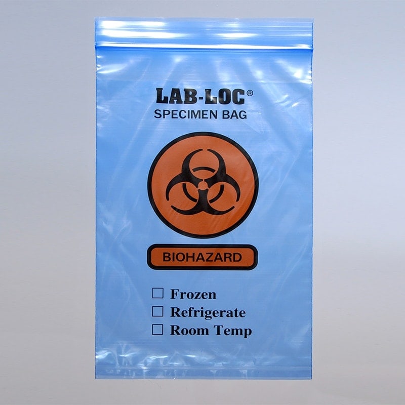 6" X 9" Blue Tint Reclosable 3-Wall Specimen Transfer Bag (Biohazard)