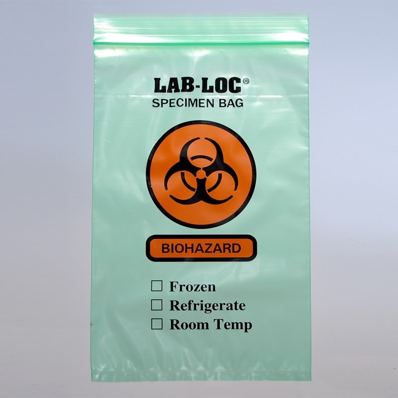 6" X 9" Green Tint Reclosable 3-Wall Specimen Transfer Bag (Biohazard)