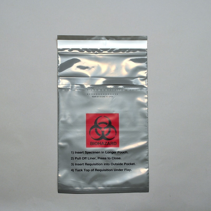 6" X 10 1/4" Grey Opaque Adhesive Closure Tamper-Evident Specimen Transfer Bag (3-Wall)