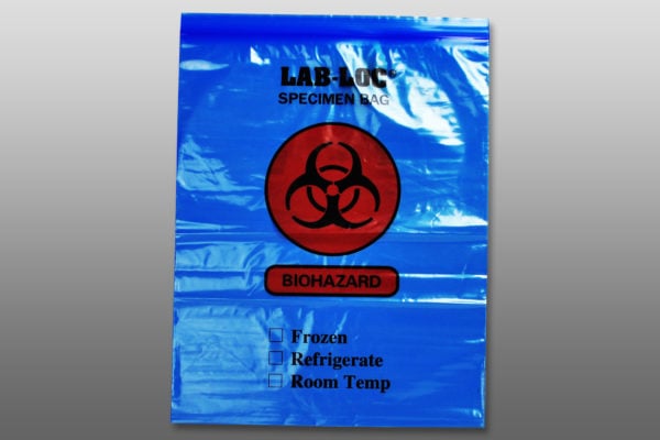 12" X 15" Blue Tint Reclosable 2-Wall Specimen Transfer Bag (Biohazard)