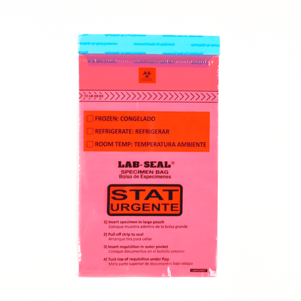 6" X 10" Lab Seal? Tamper-Evident Specimen Bags with Removable Biohazard Symbol - Red Tint Printed "STAT"