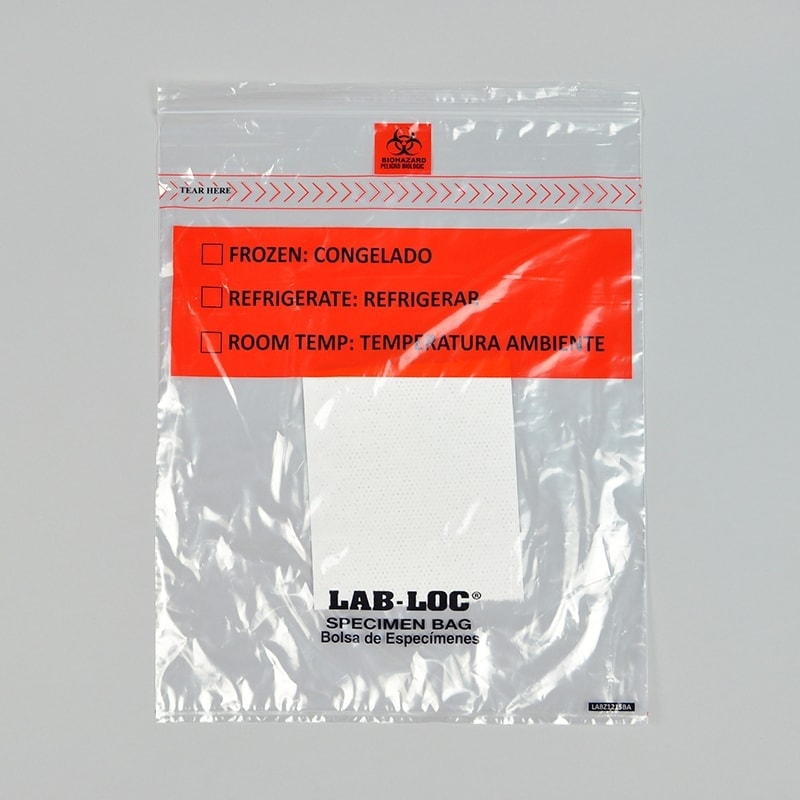 12" X 15" Lab-Loc? Specimen Bags with Removable Biohazard Symbol and Absorbent Pad