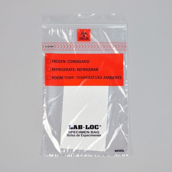 6" X 9" Lab-Loc Specimen Bags with Removable Biohazard Symbol and Absorbent Pad