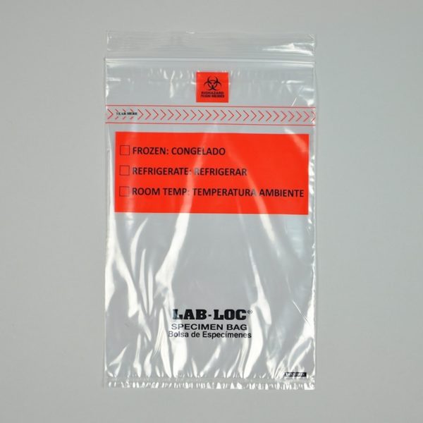 6" X 9" Lab-Loc Specimen Bags with Removable Biohazard Symbol