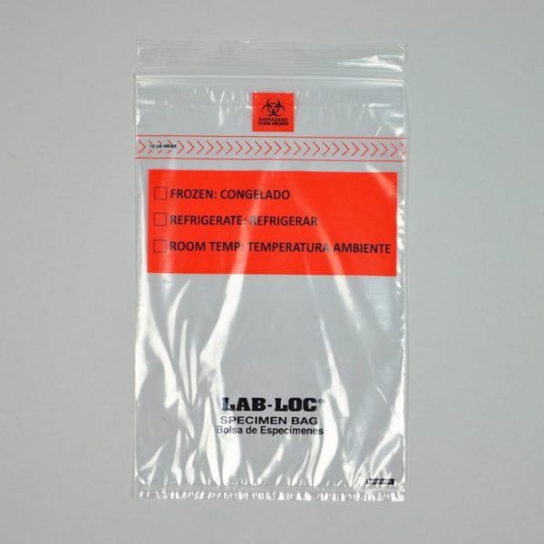 6" X 9" Lab-Loc? Specimen Bags with Removable Biohazard Symbol