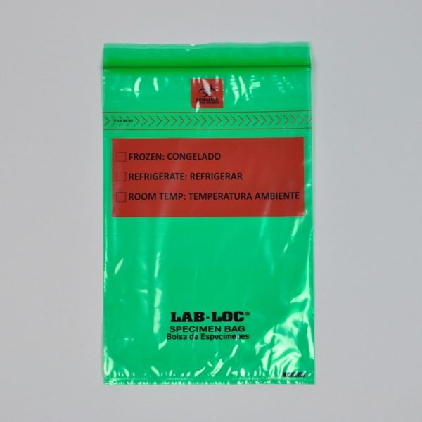 6" X 9" Lab-Loc® Specimen Bags with Removable Biohazard Symbol - Green Tint