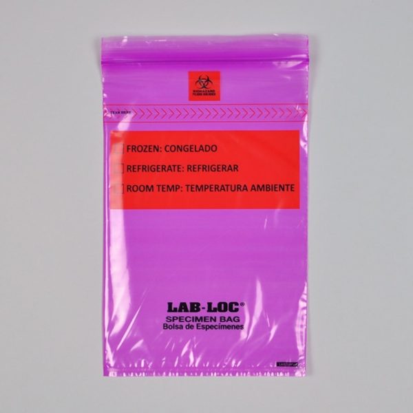 6" X 9" Lab-Loc? Specimen Bags with Removable Biohazard Symbol - Purple Tint