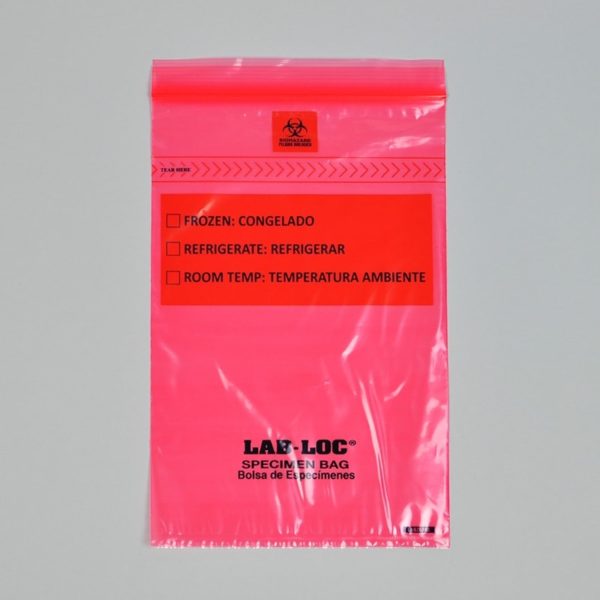 6" X 9" Lab-Loc? Specimen Bags with Removable Biohazard Symbol - Red Tint