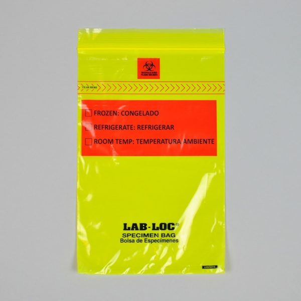 6" X 9" Lab-Loc? Specimen Bags with Removable Biohazard Symbol - Yellow Tint