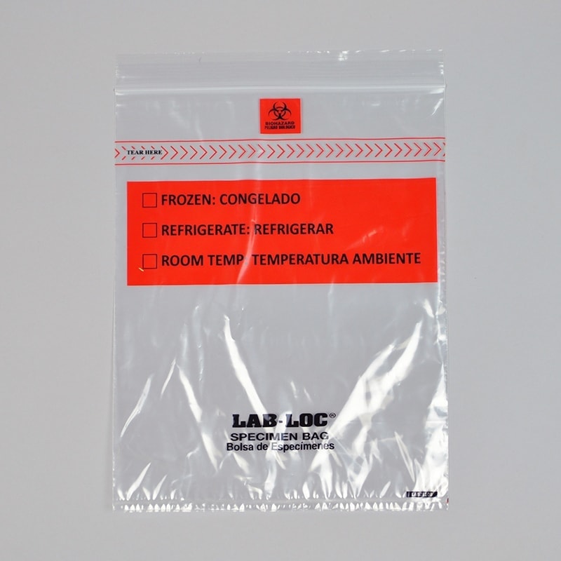 8" X 10" Lab-Loc Specimen Bags with Removable Biohazard Symbol