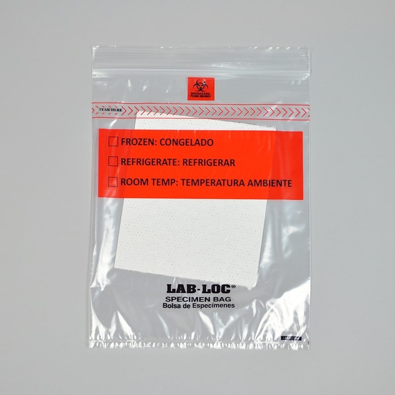 8" X 10" Lab-Loc Specimen Bags with Removable Biohazard Symbol and Absorbent Pad
