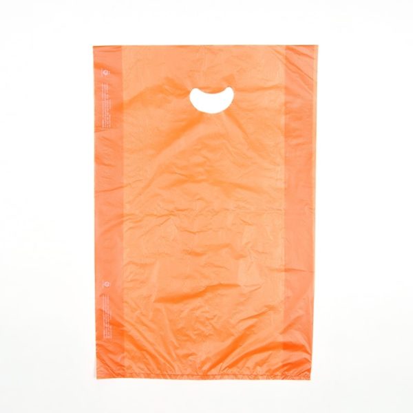 12" X 3" X 18" Orange High Density Polyethylene Merchandise Bag with Die Cut Handle